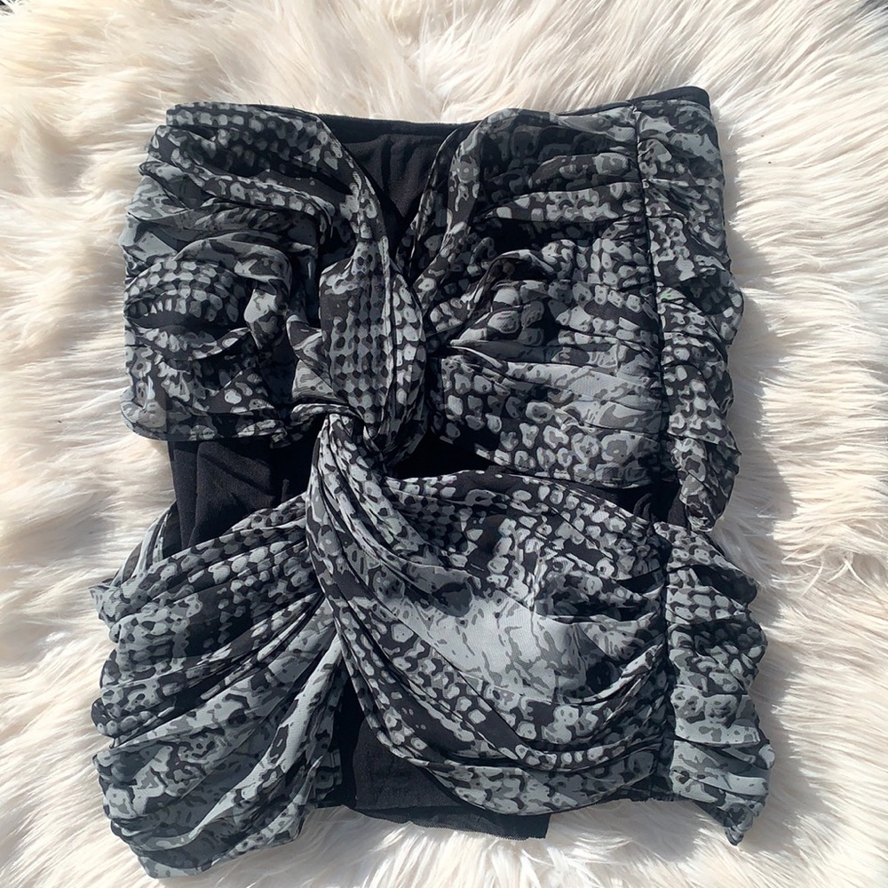 Gray Slinky Ruched Snakeskin Mini Skirt Rare